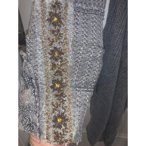 ARATTA SILENT JOURNEY Gray Cardigan w/ Embellished Sleeves - Picture 3 of 9